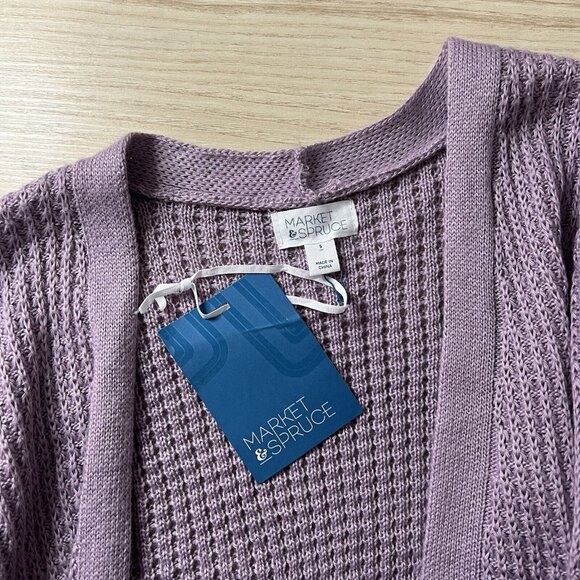 Market & Spruce Bridie Cardigan Size Small Purple Cable Knit Texture Two Pockets - Picture 6 of 9